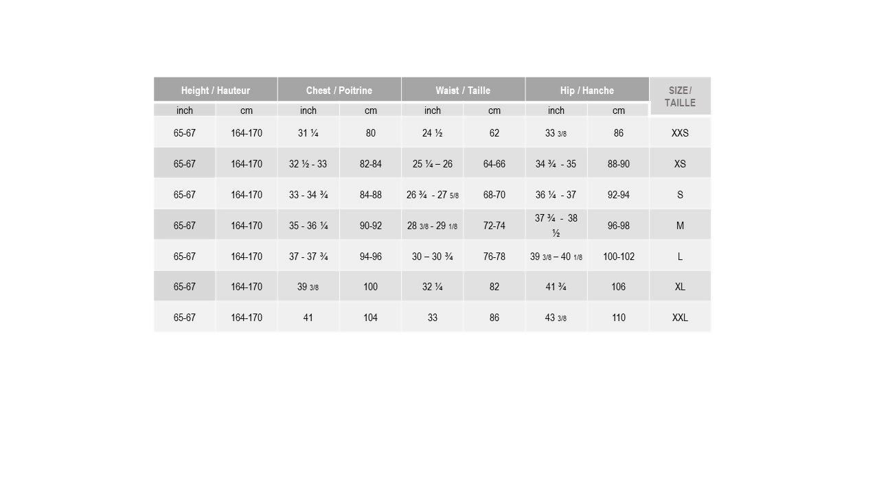 Sizing chart women