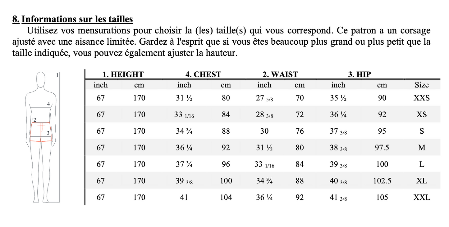 Informations sur les tailles