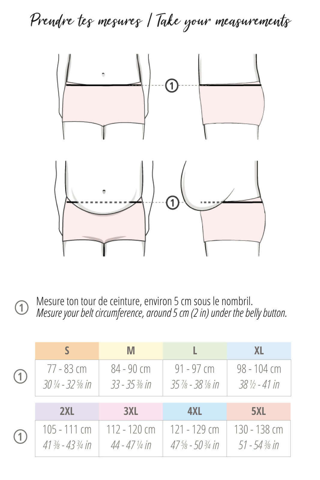 Guide des mesures pour taille de boxer MaïTaï en couture PDF, incluant dimensions pour S à 5XL.