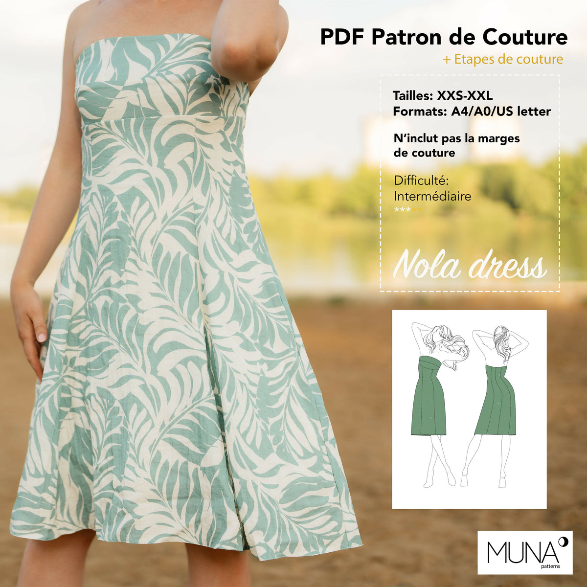 Patron PDF Robe Sans Bretelles NOLA - XXS-XX