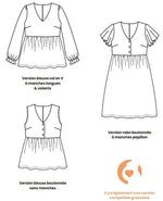 Illustration du patron de couture pdf à télécharger pour AIRELLE - La robe / blouse aux 1000 versions, avec trois styles différents.