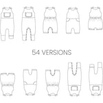 Illustration du BERGAMOTE - La combinaison aux 54 versions, patron de couture pdf à télécharger pour combi bébé.