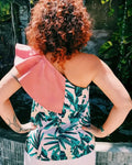 Blouse asymétrique à volant avec imprimé tropical, taille 36 à 50, patron PDF pour couture à télécharger.