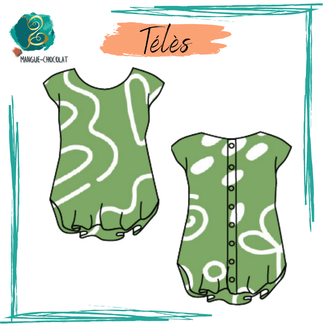 Illustration du patron de couture PDF à télécharger pour Blouse Télès - T36 à 50, montrant le design avant et arrière.