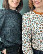 Blouse ou Robe Belam - du 32 au 52, patron de couture pdf à télécharger, montrant des détails de manches bouffantes et motifs élégants.
