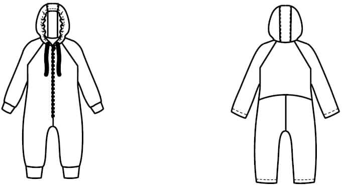 Illustration du patron de couture pdf à télécharger de "CACAHUETE - la combi évolutive d'extérieur ou d'intérieur" en ligne.