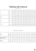 Tableau de mesure pour le CALI PANTALON-taille de 30 à 58 EU, patron de couture pdf à télécharger, montrant les dimensions en cm.