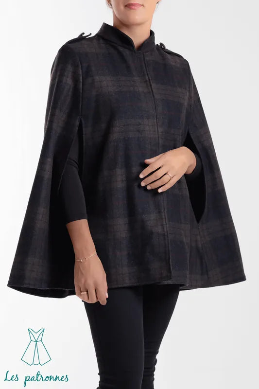 Cape Turner, patron de couture pdf à télécharger, élégante cape laine pour mi-saison et hiver, découpe épaules et col officier optionnel.