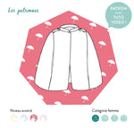 Illustration du patron de couture pdf à télécharger pour la Cape Turner, incluant options de col et épaules, niveau avancé, catégorie femme.