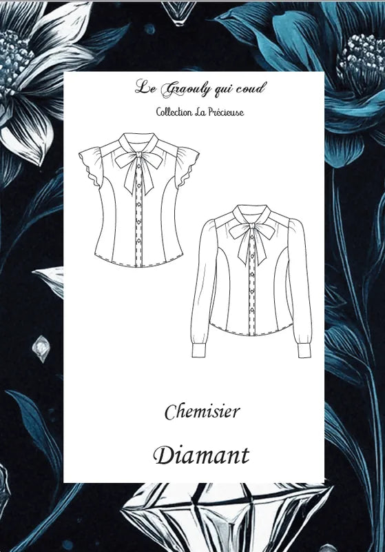 Patron de couture Chemisier Diamant PDF à télécharger, modèle élégant de la Collection La Précieuse, blouses sans manches et manches longues.