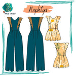 Patron de couture pdf à télécharger Combinaison Pantalon/Short Nephtys - T36 à 50 avec volants et poches invisibles.