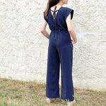 Combinaison, pantalon, 34 au 56, 4 statures – Vanille, patron de couture PDF à télécharger, vue arrière avec ceinture élastiquée.