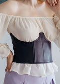 Corset - XS/L - CARMEN porté avec un haut à volants, patron de couture pdf à télécharger, niveau intermédiaire
