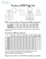 Patron de couture PDF pour Duo KEZIA - Doudoune sans manches mixte pour adulte (XS au XXXL) et enfant (2 à 16 Ans) avec mesures.