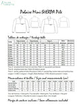 Guide des tailles et métrages pour le patron de couture pdf à télécharger "Duo SHERPA - Polaire mixte pour adultes et enfants".