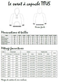 Guide des tailles pour le Duo sweat TITUS pour adultes (XS - XXXL) et enfants (2 - 16 Ans), patron de couture pdf à télécharger.