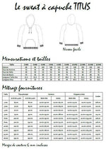 Guide des tailles pour le Duo sweat TITUS pour adultes (XS - XXXL) et enfants (2 - 16 Ans), patron de couture pdf à télécharger.