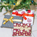 Emballage cadeau zéro déchet – Waouh! sous sapin de Noël avec motifs festifs et rubans colorés, patron de couture PDF à télécharger