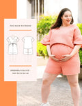 Femme enceinte portant l'Ensemble Callice, patron de couture pdf à télécharger, vêtement chic pour l'été avec personnalisation possible.