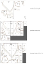 Diagramme du patron de couture PDF à télécharger pour FAYA ROBE-taille de 30 à 58 EU, montrant un assemblage détaillé des pièces.