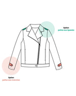 Dessin du FRAMBOISE - Le perfecto avec options pattes aux épaules et aux manches, idéal pour patron de couture pdf à télécharger.
