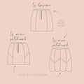 Illustration du patron de couture pdf à télécharger de la Jupe Georgia - T34 à 48, avec options de patchwork et fermeture éclair.
