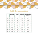 Tableau des tailles pour Jupe L'Ambitieuse - T34 à 48 avec guide des mensurations, patron de couture pdf à télécharger.
