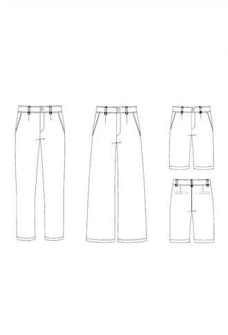 KAKI - Le pantalon chino, patron de couture pdf à télécharger, options droit et large avec poches italiennes et passepoilées.