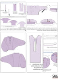 Guide de patron de couture PDF à télécharger pour KAYLA Chemisier-taille de 30 à 58 EU, avec détails de découpe et manches kimono.
