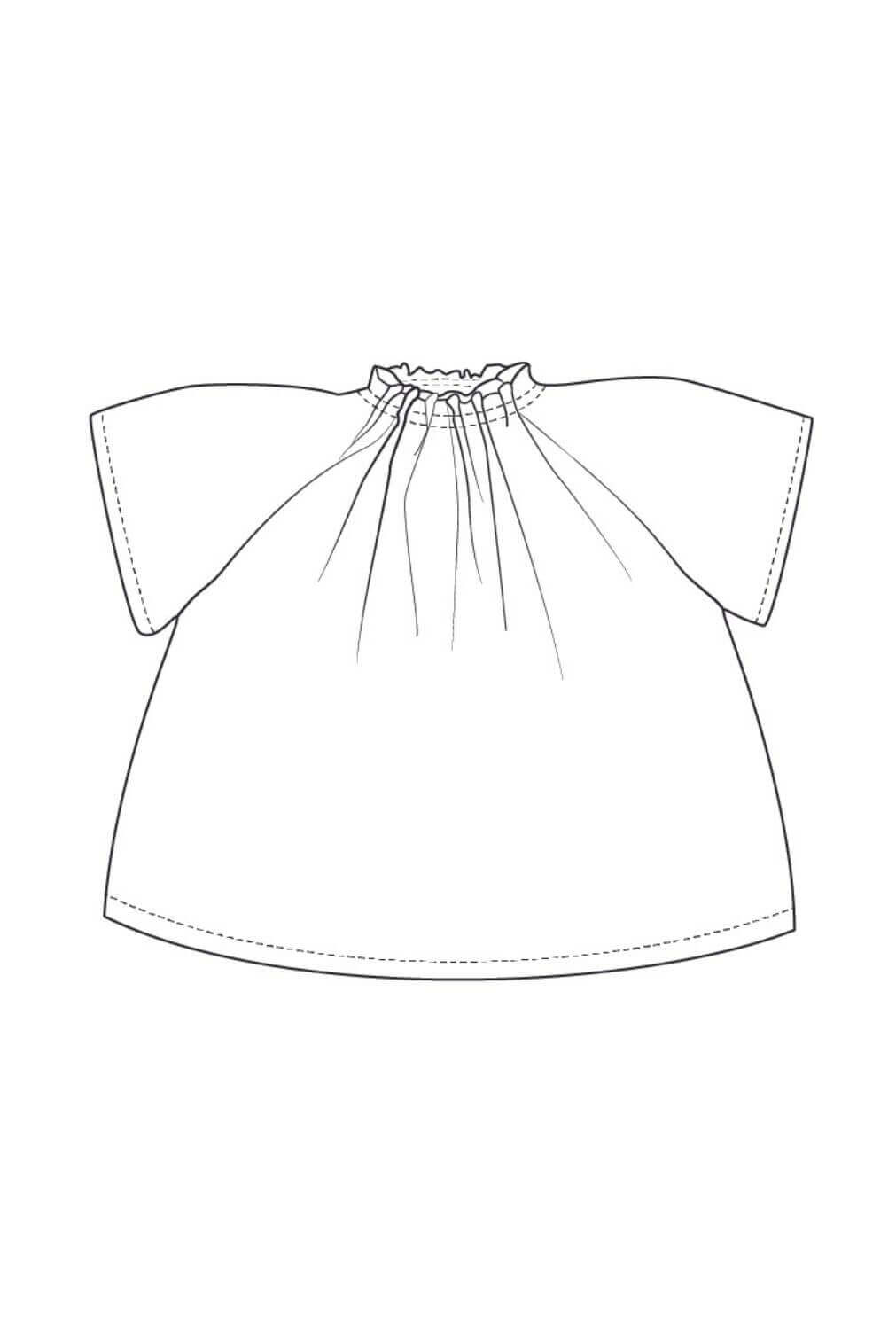Illustration de La Blouse Belval en 11 tailles, patron de couture pdf à télécharger pour bébés et enfants.