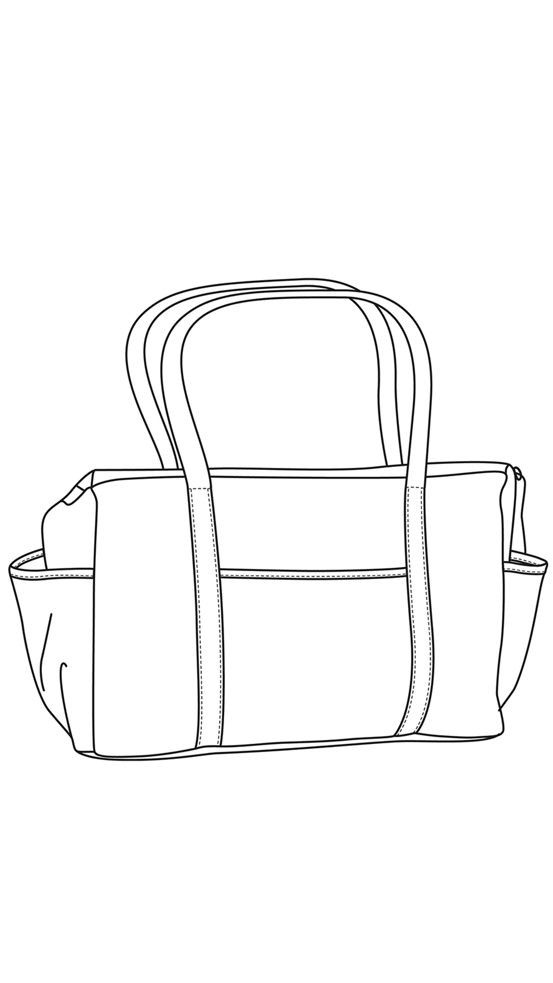 Illustration du Le Sac de Maternité avec poches multiples, patron de couture pdf à télécharger, idéal pour les sorties avec bébé.