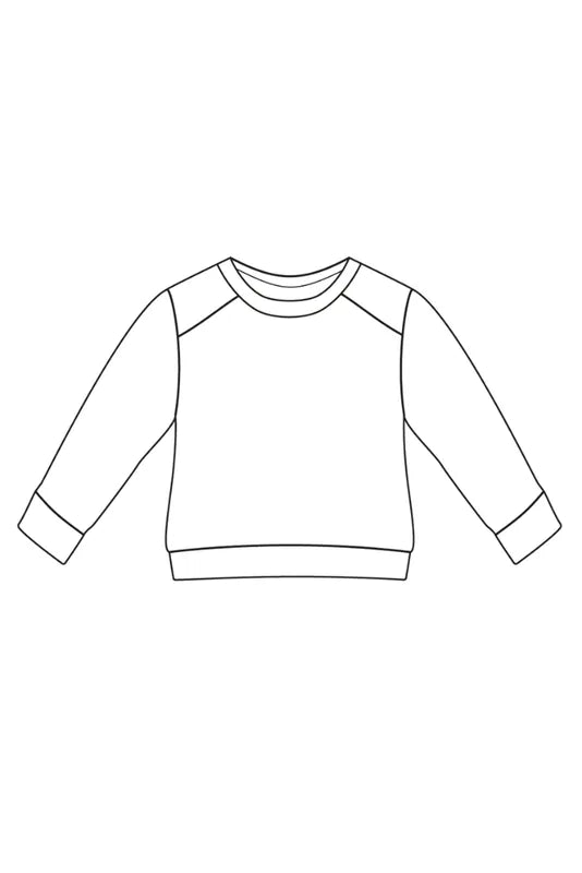 Illustration du patron de couture PDF à télécharger pour Le Sweat Venaco pour bébés et enfants, tailles de 12 mois à 10 ans.