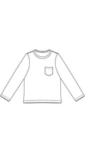 Illustration du patron de couture PDF pour Le T-shirt manches longues à télécharger, idéal pour 9 tailles d'enfant.