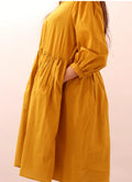 MIMA robe-taille de 30à 58 EU, robe midi ample jaune avec poches, patron de couture pdf à télécharger pour débutants.