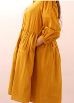 MIMA robe-taille de 30à 58 EU, robe midi ample jaune avec poches, patron de couture pdf à télécharger pour débutants.