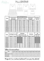 Mini-SANTANA - Jupe longue à volants pour filles du 2 au 16 Ans, patron de couture pdf à télécharger. Tableau des tailles détaillé.