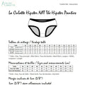 Guide des tailles pour NAT - Culotte Hipster pour femmes du 34 au 54, patron de couture pdf à télécharger, instructions et mensurations.