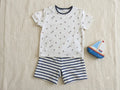 Patron PDF Pack T-shirt/Short LOULOU et TWIST, t-shirt blanc à motifs ballons, short rayé bleu et blanc