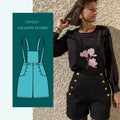 Pantalon - Short - Jupe Fauvette | Taille 32 à 52 - patron de couture pdf à télécharger, salopette brodée élégante en jean noir.