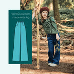 Pantalon - Short - Jupe Fauvette kids | Taille 2 à 12 ans, patron de couture pdf à télécharger, version pantalon coupe wide leg, enfant en forêt.
