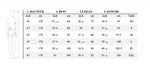 Tableau des tailles pour Pantalon - XS/XXL - BASIL, patron de couture pdf à télécharger, incluant tailles XS à XXL avec mesures en cm et inch.