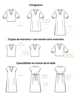 Patron PDF AMARENA - Robe et blouse femme/enfant, 3 longueurs et variantes de manches à décliner