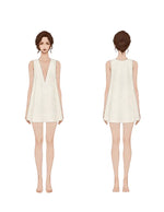 Patron PDF Robe LARA femme du 30 au 58, vue de face et dos, robe courte ample col V en lin