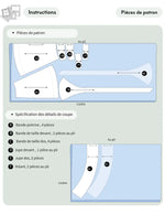 Patron PDF Robe SOLEA femme du 30 au 58, vue des pièces de patron de couture détaillées