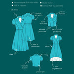 Patron PDF Robe et Top Pelagia Femme du 32 au 52, trois vues du modèle avec détails de couture