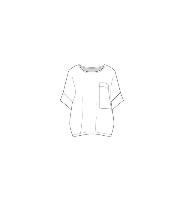 Patron PDF Top Luca Femme XS-XXL, vue technique du devant avec poche poitrine et manches courtes