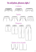 Patron PDF Pantalon A du 32 au 60, trois ceintures, quatre poches et longueurs variables