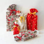 Pochette cadeaux zéro déchet, 6 formats – Oooh!, patron de couture pdf à télécharger. Emballages réutilisables divers formats et motifs.