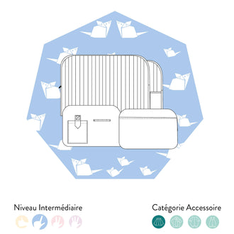 Pochette d'Ordinateur - Patron de couture pdf à télécharger, niveau intermédiaire, catégorie accessoire, fond origami bleu.