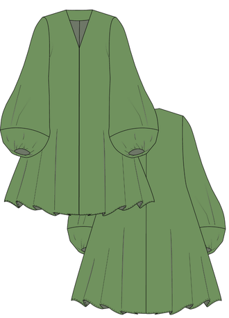 Illustration de la ROBE LILI- 15 tailles de 30à 58 EU, patron de couture pdf à télécharger, mettant en valeur ses manches bouffantes et col V.